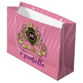 エレゲントゴールアンドピンクモノグラムデザイン ラージペーパーバッグ (正面アングル)