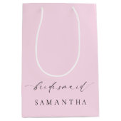 エレスミア ピンク ミニマリスト ウェディング ブライズメイド ミディアムペーパーバッグ (正面)