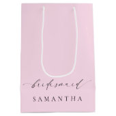 エレスミア ピンク ミニマリスト ウェディング ブライズメイド ミディアムペーパーバッグ (裏面)