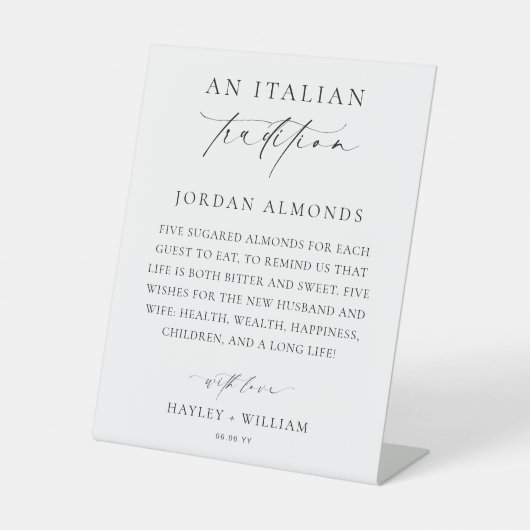 エレスメアと伝統イタリアンがアーモンドを守った 台座サイン (正面)