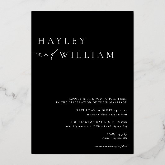 エレズミアブラックミニマモダンリスト結婚ズ 箔招待状 (裏面)