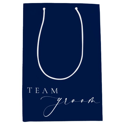 エレズミヤ海軍ミニマル結婚リストのチームグルーム ミディアムペーパーバッグ (正面)