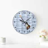 エレック・ギタ転がー～シート音楽～青味がかった背景～ ラージ壁時計 (ホーム)