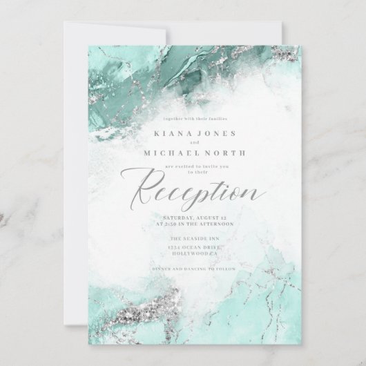 エレノールロジャースマーブルグリッター受信ティール（緑がかった色）ID644 招待状 (正面)