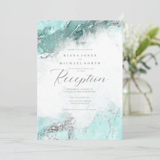 エレノールロジャースマーブルグリッター受信ティール（緑がかった色）ID644 招待状 (スタンド正面)