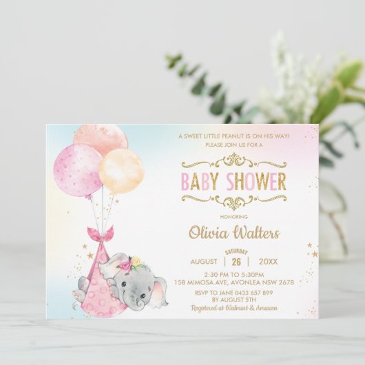 エレファお洒落ントバルーンベビーシャワーガール 招待状 (スタンド正面)