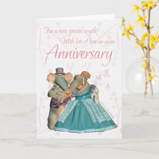 エレファンと特別なカップルのための記念日カード カード (黄色い花)