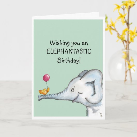 エレファンタスティック誕生日の願い カード (黄色い花)