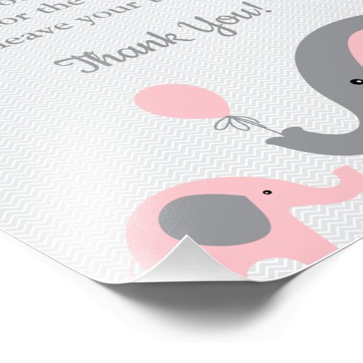 エレファントおむつラッフルディスプレイサイン入りピンク&グレー フォトプリント            (角)