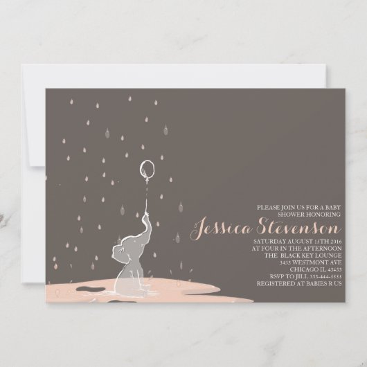 エレファントがバルーン·ベイビー·シャワーの招待を受ける 招待状 (正面)