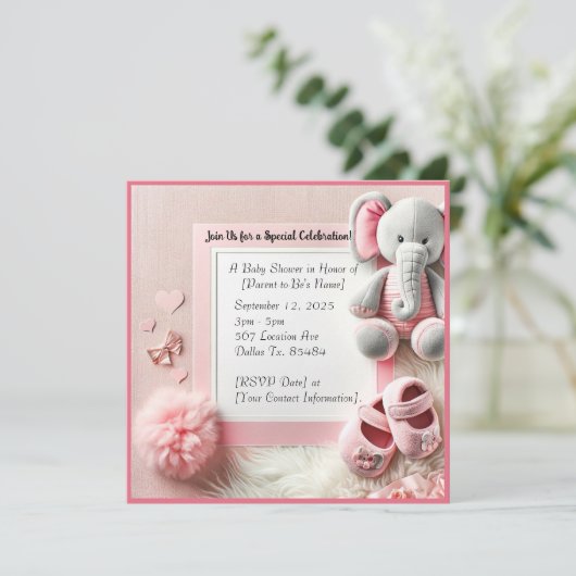 エレファントアクセント赤ちゃんシャワー 招待状 (スタンド正面)