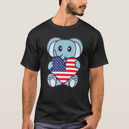 エレファントアメリカ国旗アメリカ Tシャツ (正面)