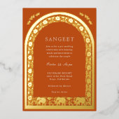 エレファントアンドロータスフラワーインディアンサンゲエ金ゴールド 箔招待状 (正面)