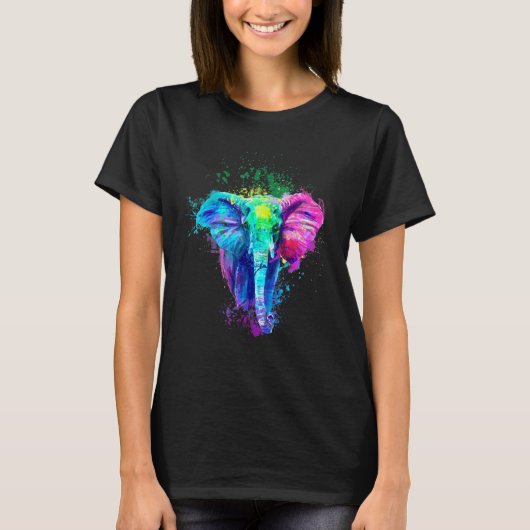 エレファントアーカラフルトスタイルゾウ Tシャツ (正面)