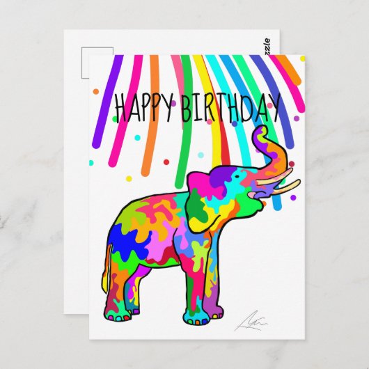 エレファントアート誕生日 ポストカード (正面/裏面)