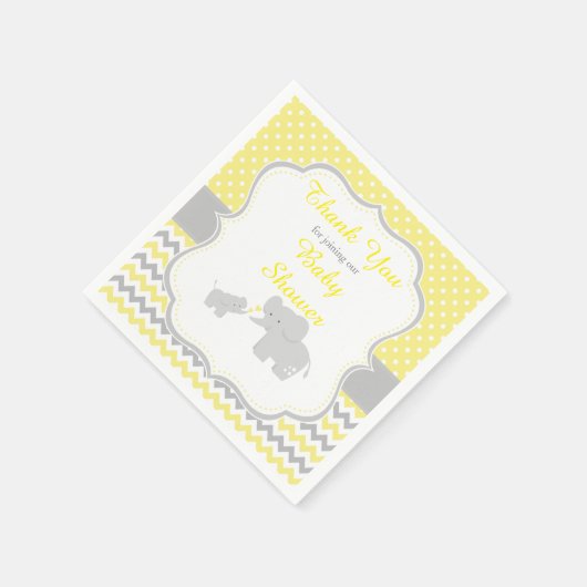 エレファントイエローとグレーのベビーシャワーパーティー スタンダードカクテルナプキン (角)