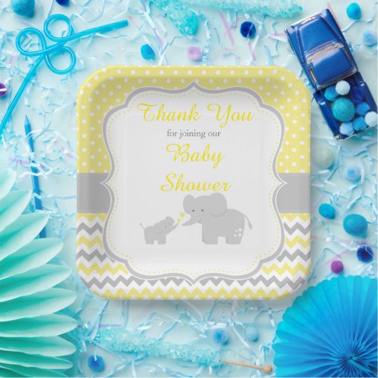 エレファントイエローとグレーのベビーシャワーパーティー ペーパープレート (パーティー)