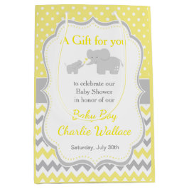 エレファントイエローとグレーの赤ちゃんシャワーありがとう ミディアムペーパーバッグ