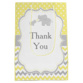 エレファントイエローとグレーの赤ちゃんシャワーありがとう ミディアムペーパーバッグ (裏面)