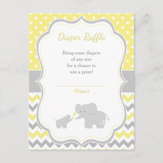 エレファントイエローとグレーの赤ちゃんシャワー エンクロージャーカード (正面)