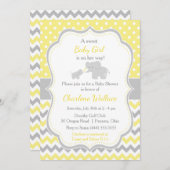 エレファントイエローとグレーの赤ちゃんシャワー 招待状 (正面/裏面)