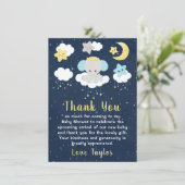 エレファントイエローとネイビーの赤ちゃんシャワー サンキューカード (スタンド正面)