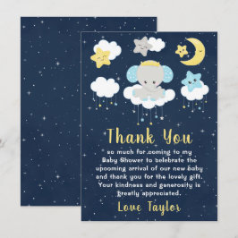 エレファントイエローとネイビーの赤ちゃんシャワー サンキューカード
