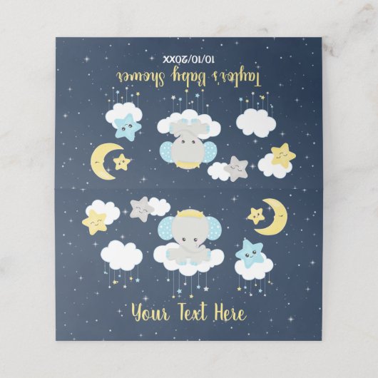 エレファントイエローとネイビーの赤ちゃんシャワー プレイスカード (外部開封)