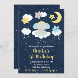 エレファントイエローとネイビーブルーの誕生日パーティー 招待状