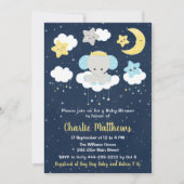 エレファントイエローとネイビーブルーベビーシャワー 招待状 (正面)