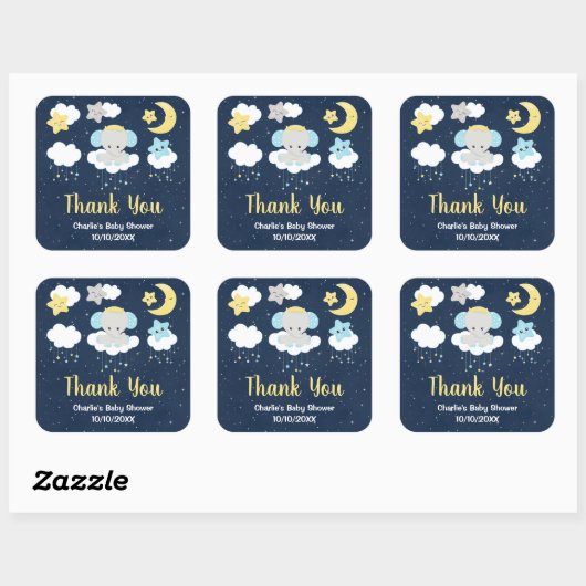 エレファントイエローとネイビー赤ちゃんシャワーありがとう スクエアシール (シート)