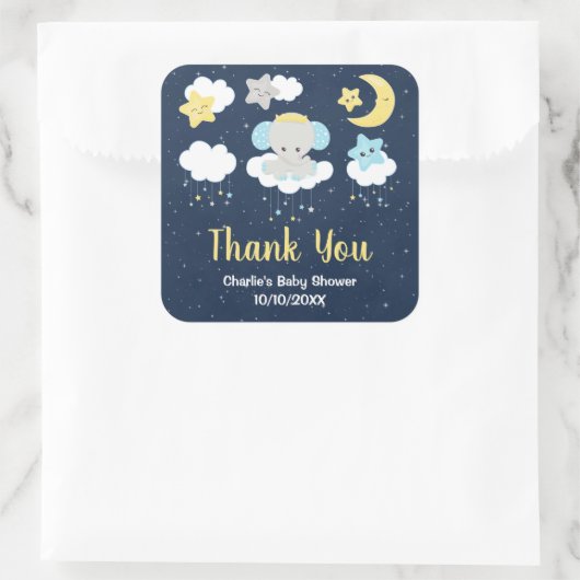 エレファントイエローとネイビー赤ちゃんシャワーありがとう スクエアシール (バッグ)