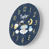 エレファントイエローとネイビー ラージ壁時計 (傾斜)