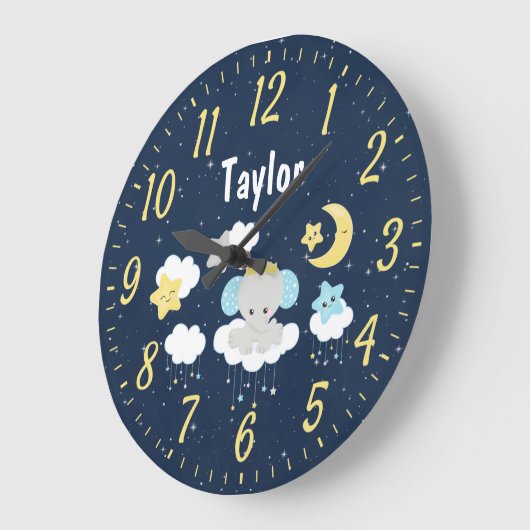 エレファントイエローとネイビー ラージ壁時計 (傾斜)