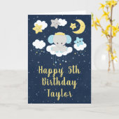 エレファントイエローアンドネイビーハッピーバースデー カード (黄色い花)