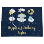 エレファントイエローアンドネイビーハッピーバースデー ラージペーパーバッグ (正面)