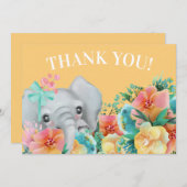 エレファントイエローピンクティール（緑がかった色）フローラありがとう サンキューカード (正面/裏面)