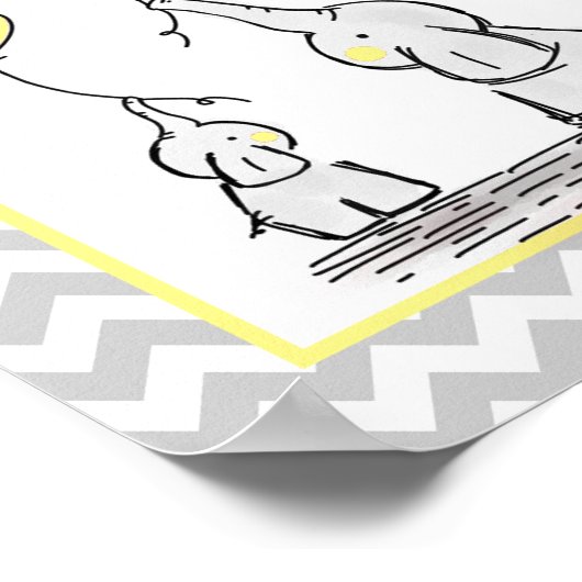 エレファントイエローホワイトグレーシェブロンベビー子供部屋 ポスター (角)