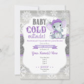 エレファントウィンター招待状ガールシャワーパープル 招待状 (正面)