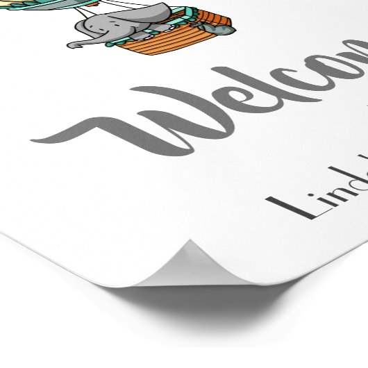 エレファントウェルカムベビースシャワー付きホットエアバルーン ポスター (角)