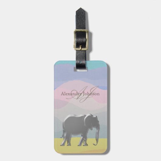 エレファントウォーターカラーアクアレル差出人住所 ラゲッジタグ (正面縦)