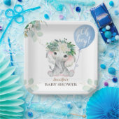 エレファントウォーターカラーブルーバルーンボーイベビーシャワー ペーパープレート (パーティー)