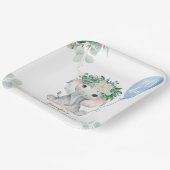 エレファントウォーターカラーブルーバルーンボーイベビーシャワー ペーパープレート (傾斜あり)