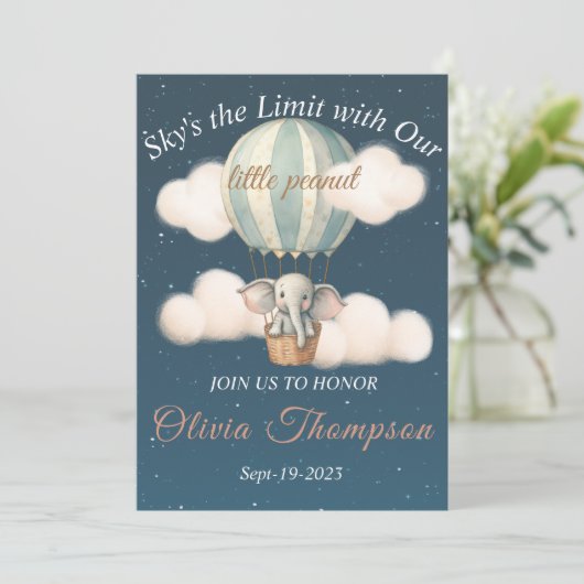 エレファントエアバルーン赤ちゃんシャワー夜 招待状 (スタンド正面)