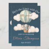 エレファントエアバルーン赤ちゃんシャワー夜 招待状 (正面/裏面)