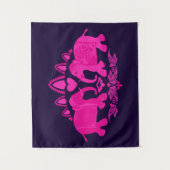 エレファントエスニックプリントピンクブルー タペストリー (正面)