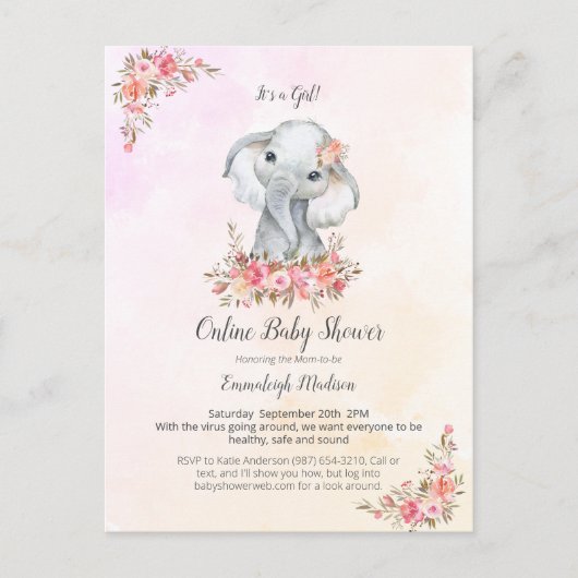 エレファントオンライン赤ちゃんシャワーボホシックサンゴ ポストカード (正面)