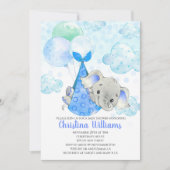 エレファントカブキュートボーイベビーシャワーブルー 招待状 (正面)
