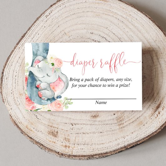 エレファントガールの赤ちゃんシャワーおむつラッフルカード エンクロージャーカード