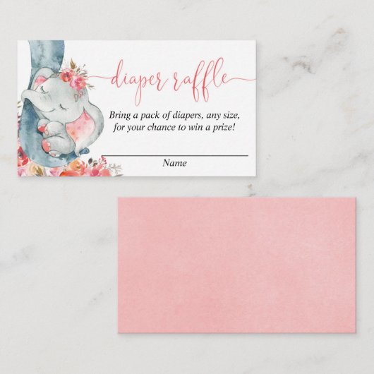 エレファントガールの赤ちゃんシャワーおむつラッフルカード エンクロージャーカード (正面/裏面)